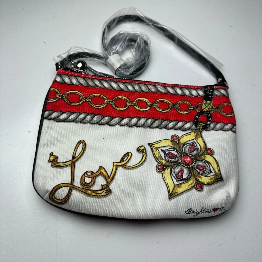 Brighton Glitter &Go Pouch Jewels Love Chain Print Tassel MiniCrossbody Bag NWOT